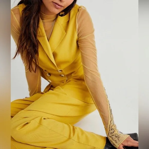 Free People Gabbie Vest Mustard Yellow Size NWOT - Picture 3 of 9